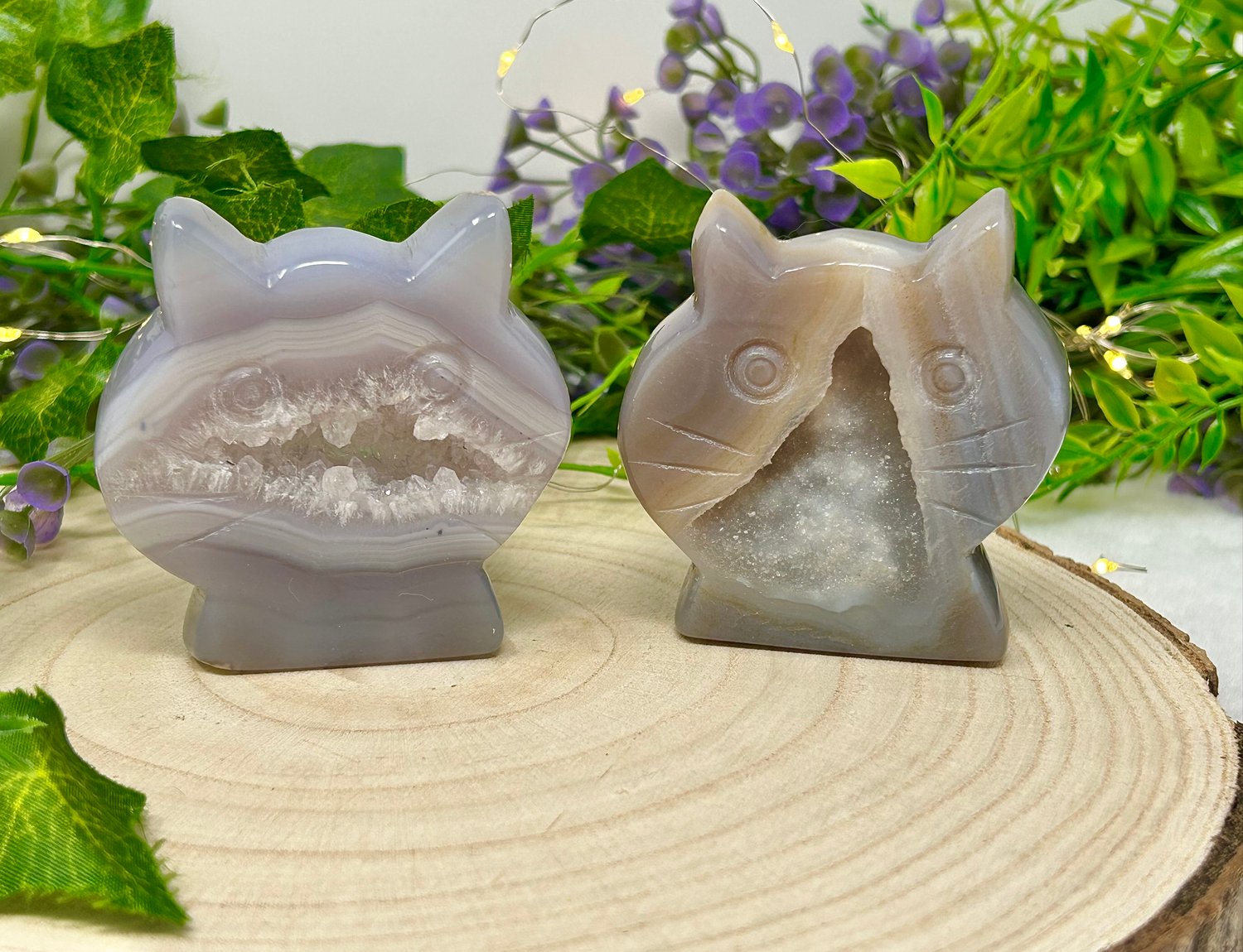 Image of OOAK Crystal Cat Face #1 Hand Carved Natural Agate