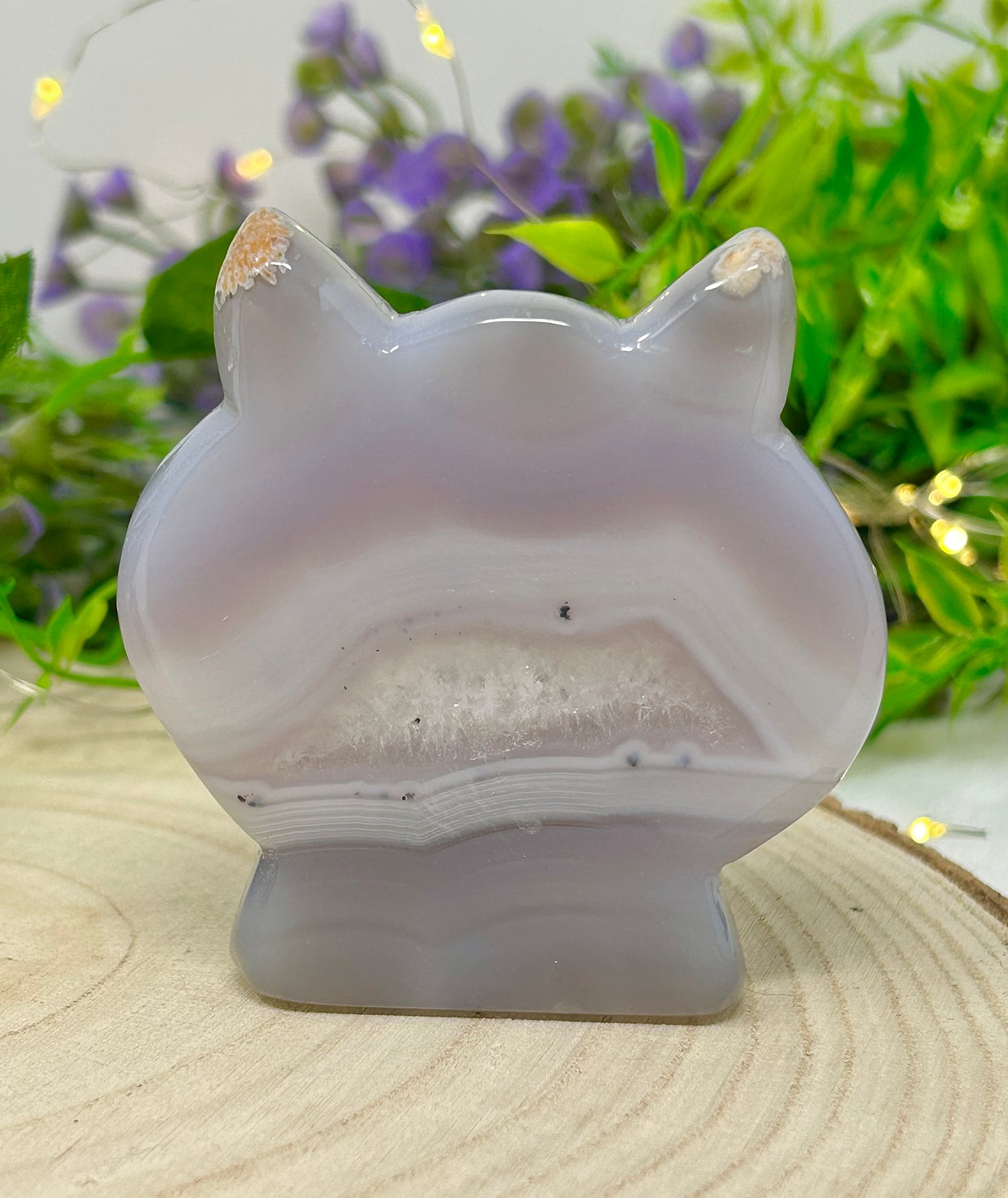 Image of OOAK Crystal Cat Face #2 Hand Carved Natural Agate