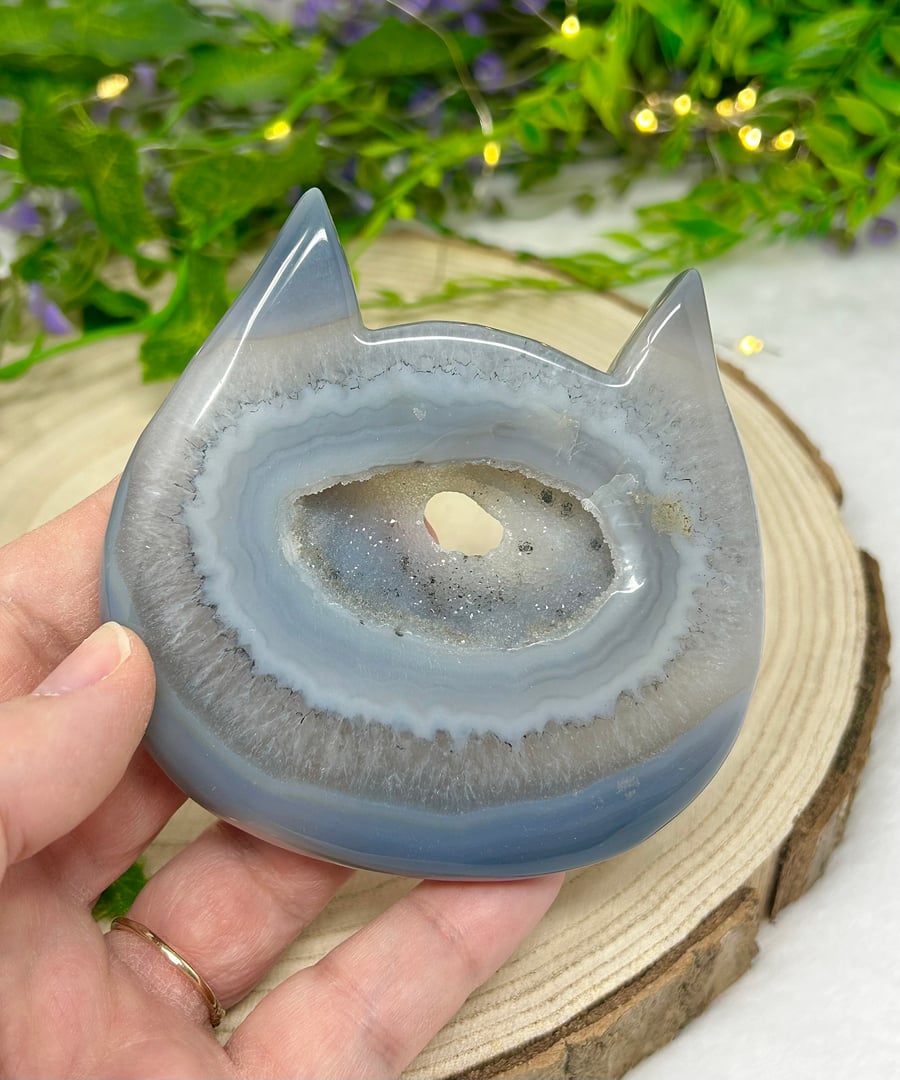 Image of OOAK Crystal Cat Head Hand Carved Natural Agate