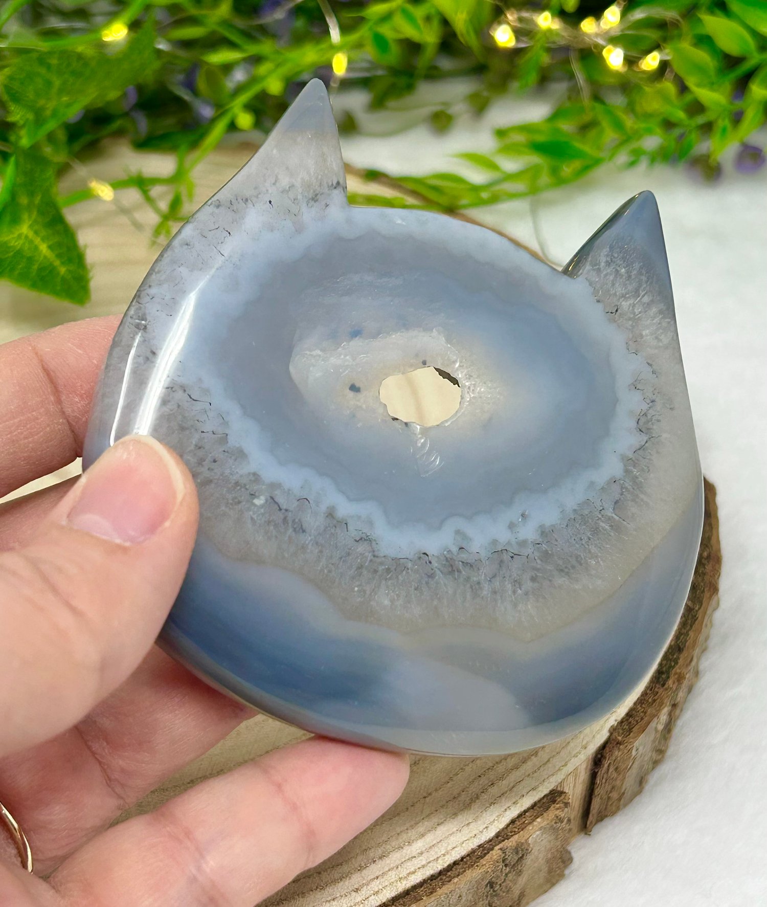Image of OOAK Crystal Cat Head Hand Carved Natural Agate