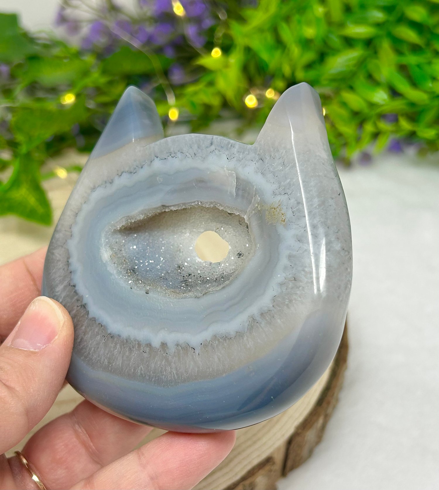 Image of OOAK Crystal Cat Head Hand Carved Natural Agate