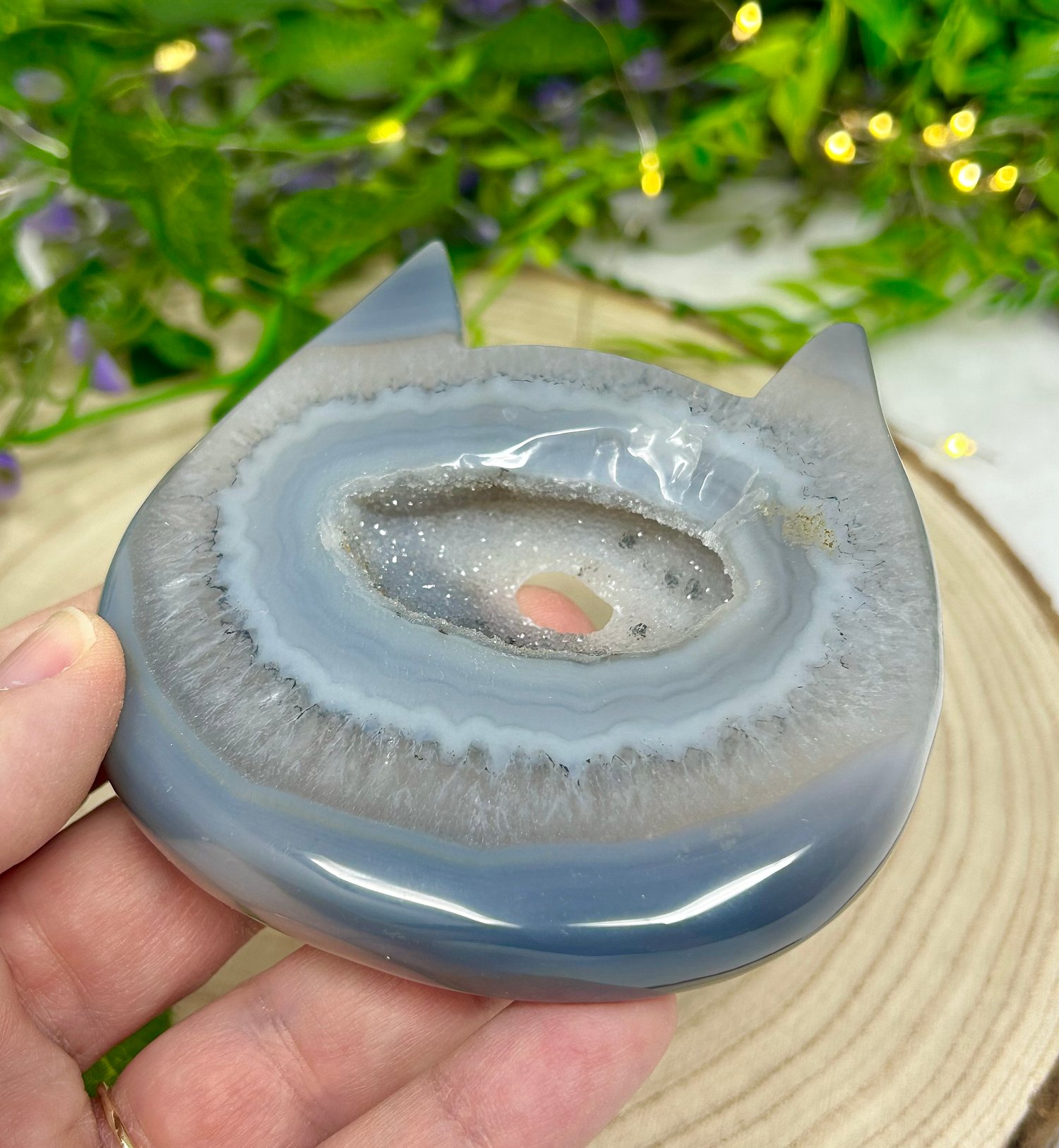 Image of OOAK Crystal Cat Head Hand Carved Natural Agate