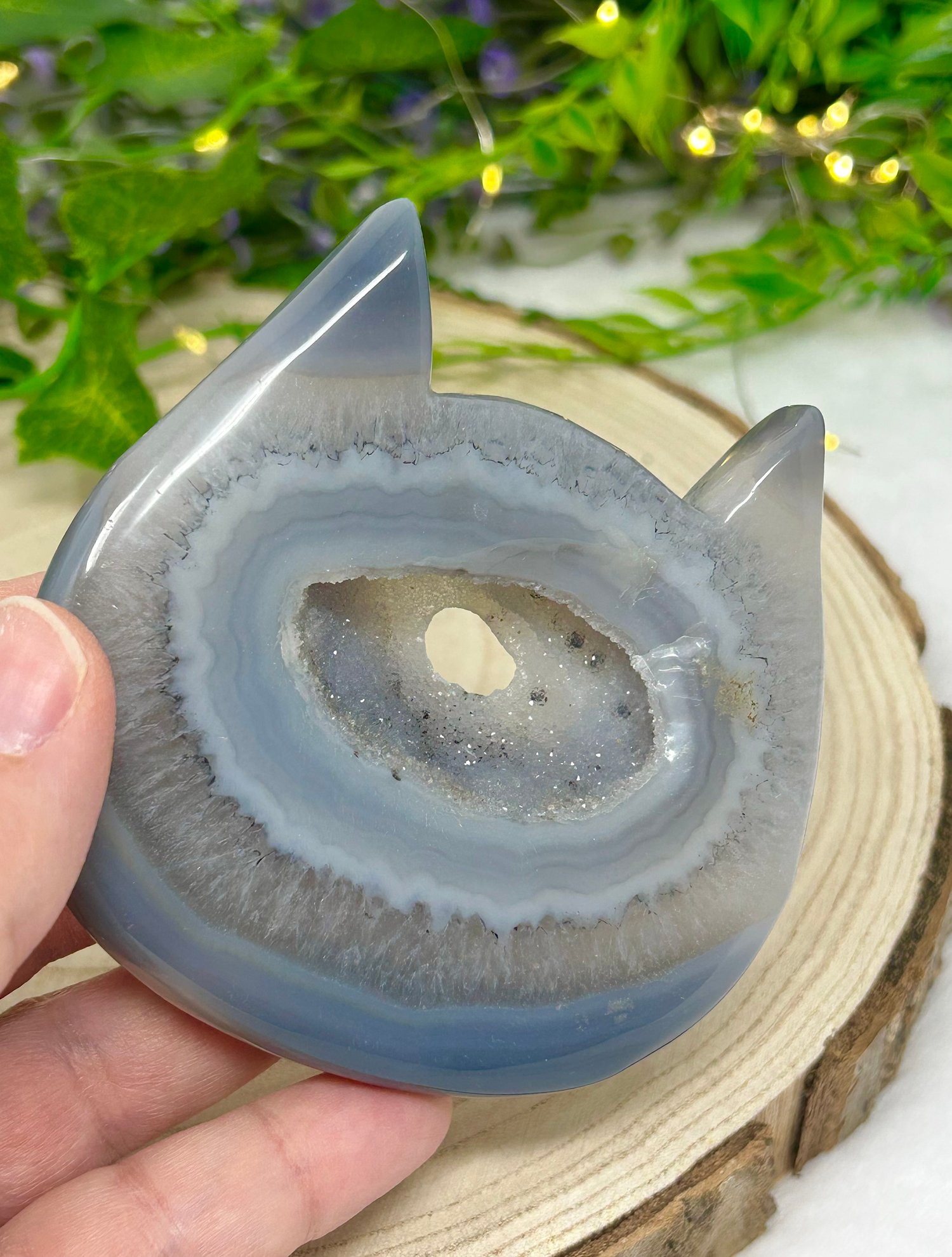 Image of OOAK Crystal Cat Head Hand Carved Natural Agate