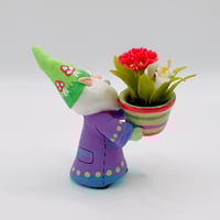 Image 4 of Bixby the gnome with pot of flowers - one of a kind
