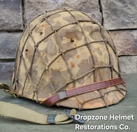 Image 7 of WWII USMC M1 Helmet & Firestone Liner. Marine Camo cover & Netting. 