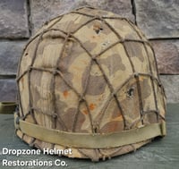 Image 8 of WWII USMC M1 Helmet & Firestone Liner. Marine Camo cover & Netting. 