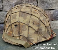Image 4 of WWII USMC M1 Helmet & Firestone Liner. Marine Camo cover & Netting. 