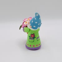 Image 2 of Peter the gnome with pink paper flowers