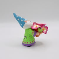Image 3 of Peter the gnome with pink paper flowers