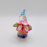 Image 4 of Peter the gnome with pink paper flowers