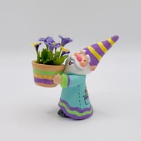 Image 1 of Victor the gnome with pot of violets