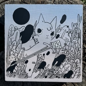 Image of Cat in Foliage with Sword Painting