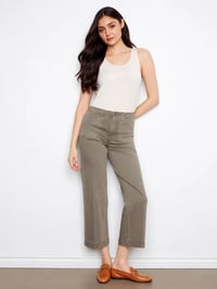 Cropped Wide Leg Stretch Twill Jeans - Sage