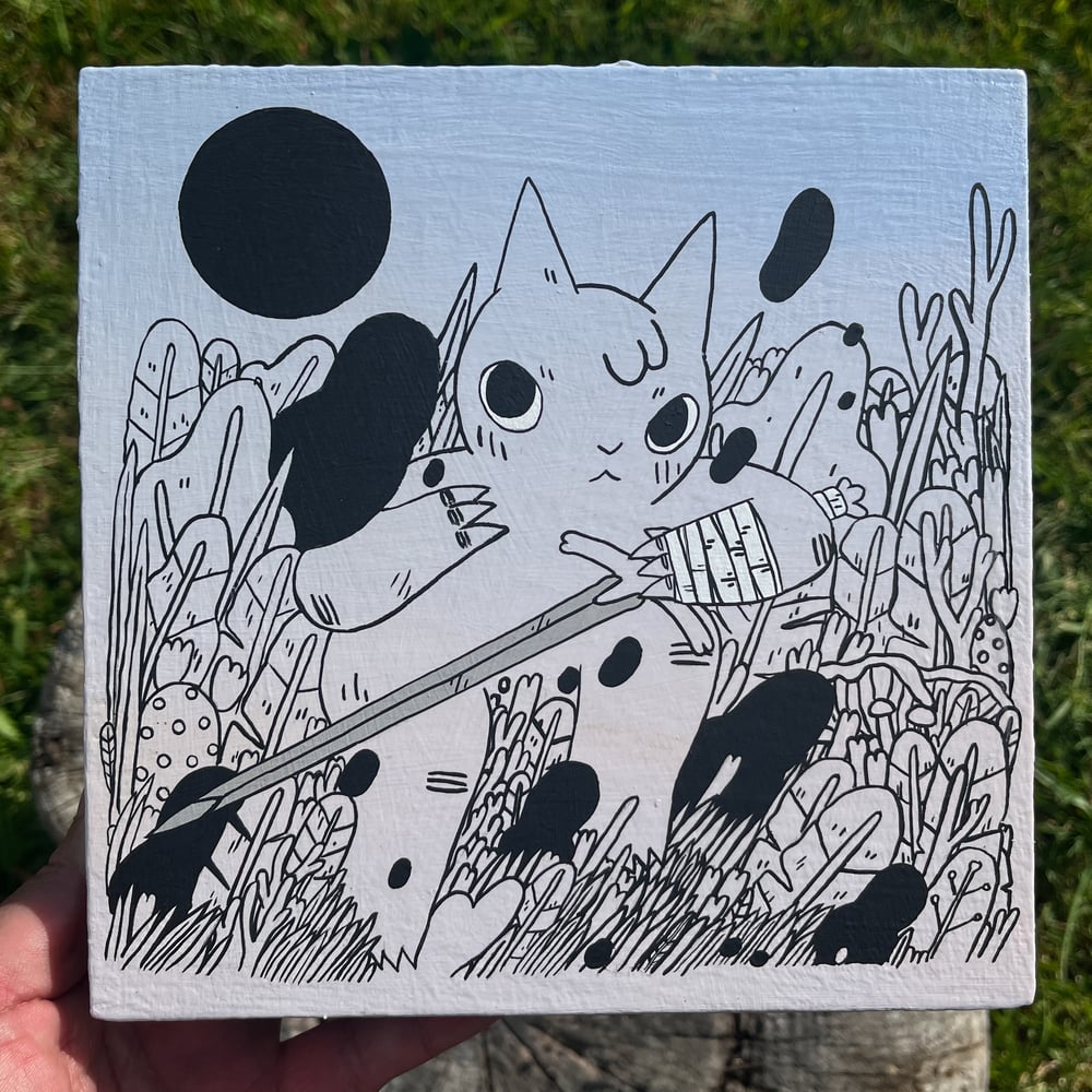 Image of Cat in Foliage with Sword Painting