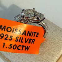 Image 7 of The Celeste - Vintage Inspired 1.5 CTW Moissanite Trilogy Ring in .925 Silver Size 5