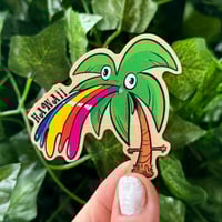 Image 1 of Palm Tree Throwing Up Wooden Magnets
