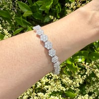 Image 1 of Moissanite Flower Cluster Tennis Bracelet 15 CTW 925 Sterling Silver 7.5”