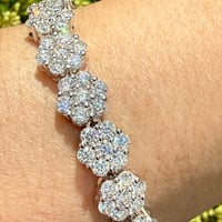 Image 2 of Moissanite Flower Cluster Tennis Bracelet 15 CTW 925 Sterling Silver 7.5”