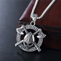 Image 4 of 👑The Armored Kingdom Viking Helmet Double Axe Necklace-Norse Runes-Nordic Mythology-Long Lasting