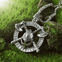 Image 6 of 👑The Armored Kingdom Viking Helmet Double Axe Necklace-Norse Runes-Nordic Mythology-Long Lasting