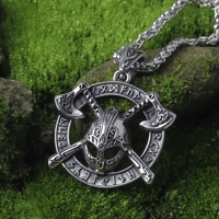 Image 8 of 👑The Armored Kingdom Viking Helmet Double Axe Necklace-Norse Runes-Nordic Mythology-Long Lasting