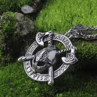 Image 9 of 👑The Armored Kingdom Viking Helmet Double Axe Necklace-Norse Runes-Nordic Mythology-Long Lasting