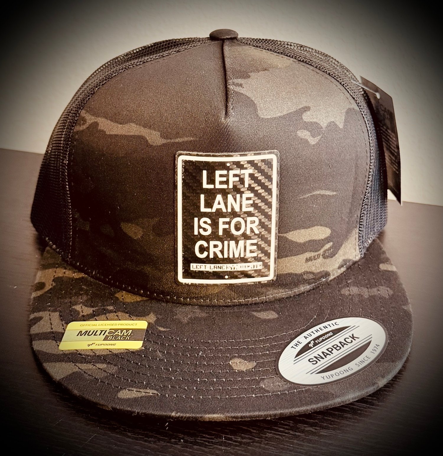 Image of Left Lane Is For Crime Carbon Fiber Patch Hats