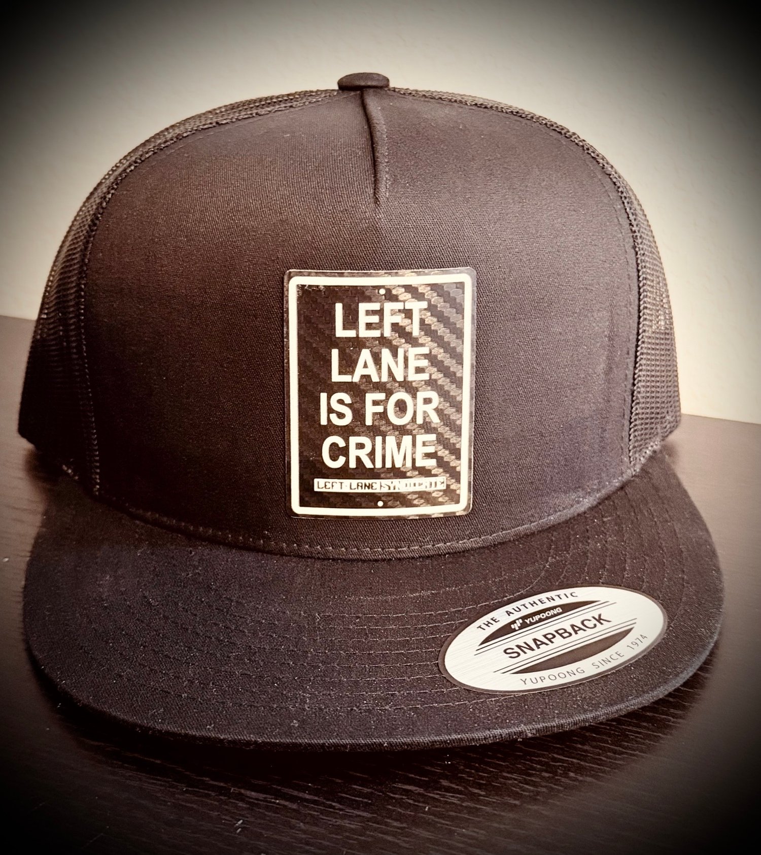 Image of Left Lane Is For Crime Carbon Fiber Patch Hats
