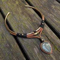 Image 1 of Prehnite Leather and Brass Torque Necklace