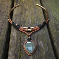 Image 2 of Prehnite Leather and Brass Torque Necklace