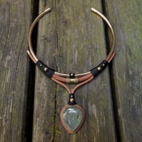 Image 3 of Prehnite Leather and Brass Torque Necklace