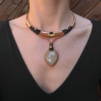 Image 4 of Prehnite Leather and Brass Torque Necklace