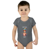 Image 1 of Baby Bodysuit - Cute Birthday Boy with Cake Illustration