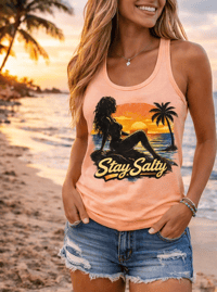 Image 2 of Stay Salty Sunset Mermaid Racerback Tank