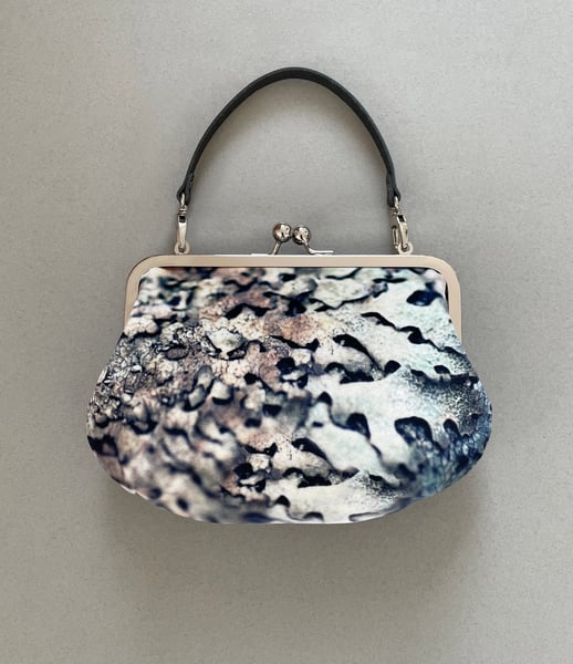 Image of Silver lichen, velvet clutch bag with optional strap