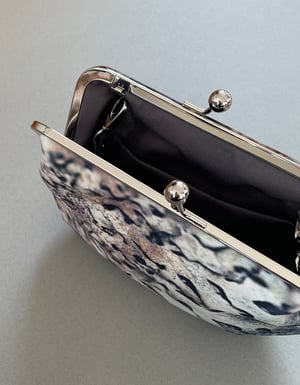 Image of Silver lichen, velvet clutch bag with optional strap