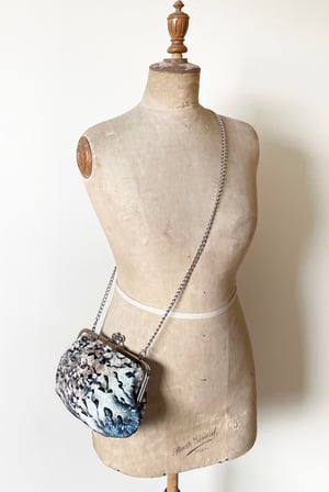 Image of Silver lichen, velvet clutch bag with optional strap