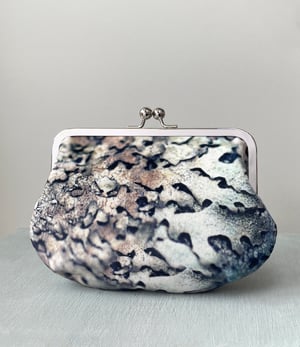 Image of Silver lichen, velvet clutch bag with optional strap