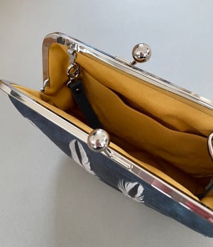 Image of Oystercatcher feathers, velvet clutch bag with optional strap