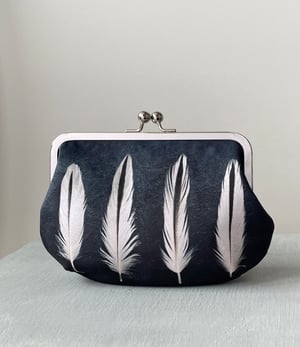 Image of Oystercatcher feathers, velvet clutch bag with optional strap