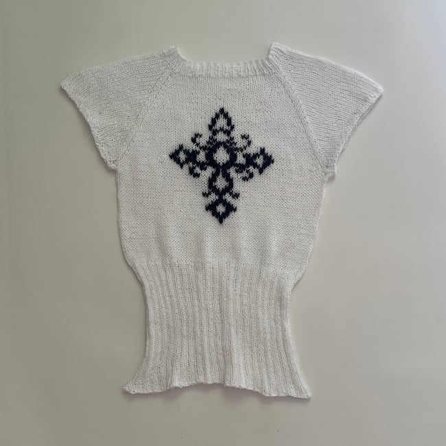 moth tee with duplicate stitch cross