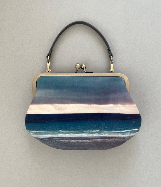 Image of Seascape, velvet clutch bag with optional strap