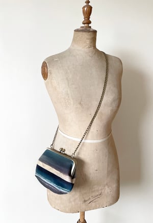 Image of Seascape, velvet clutch bag with optional strap