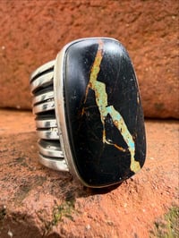 Image 3 of WL&A Handmade Old Style Heavy Ingot Gem Grade Black Jack Lane Splitter Ring - Size 10.5