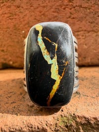 Image 2 of WL&A Handmade Old Style Heavy Ingot Gem Grade Black Jack Lane Splitter Ring - Size 10.5