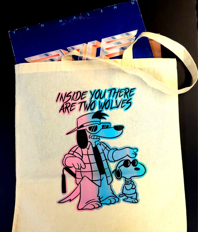 inside you there are two wolves (tees, totes, patches)