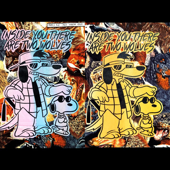 inside you there are two wolves (tees, totes, patches)