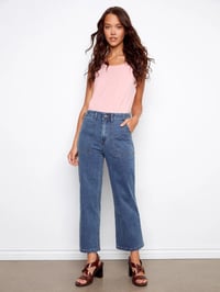 Cropped Utility Pocket Jeans - Medium Blue