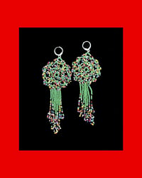 Huichol Style Green Fringe Earrings