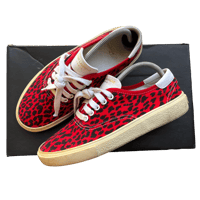 Image 1 of Saint Laurent "Babycat" Red Leopard Skate Sneakers - 7.5